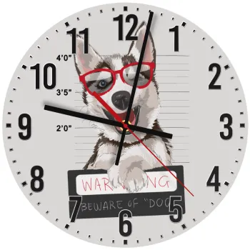 Warning, beware of Dog, Ρολόι τοίχου ξύλινο (30cm)