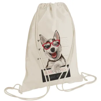 Warning, beware of Dog, Τσάντα πλάτης πουγκί GYMBAG natural (28x40cm)