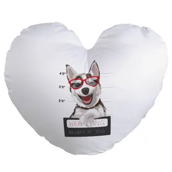 Warning, beware of Dog, Μαξιλάρι καναπέ καρδιά 40x40cm περιέχεται το  γέμισμα