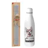 Easter Set, metallic stainless thermos bottle (500ml) & scented flat Easter candle (30cm) (GRAY)