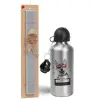 Easter Set, metallic silver aluminum water bottle (500ml) & aromatic flat Easter candle (30cm) (GRAY)