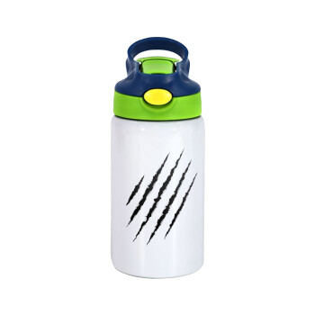 Claw scratch, Children's hot water bottle, stainless steel, with safety straw, green, blue (350ml)