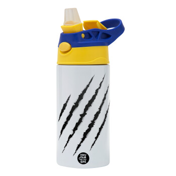 Claw scratch, Children's hot water bottle, stainless steel, with safety straw, green, blue (360ml) BPA FREE