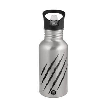 Claw scratch, Water bottle Silver with straw, stainless steel 500ml