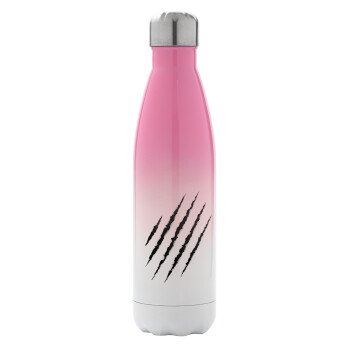 Claw scratch, Metal mug thermos Pink/White (Stainless steel), double wall, 500ml
