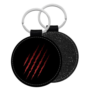 Claw scratch, Μπρελόκ Δερματίνη, στρογγυλό ΜΑΥΡΟ (5cm)