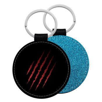 Claw scratch, Μπρελόκ Δερματίνη, στρογγυλό ΜΠΛΕ (5cm)