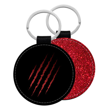 Claw scratch, Μπρελόκ Δερματίνη, στρογγυλό ΚΟΚΚΙΝΟ (5cm)