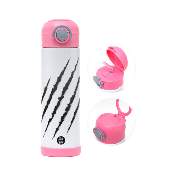Claw scratch, Children's hot water bottle, stainless steel, with safety straw, PINK (500ml)