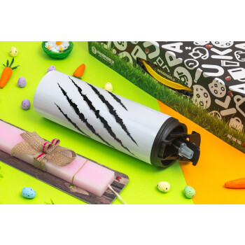 Claw scratch, Easter candle,Travel Tumbler 2 Lids, with metal straw & cleaning brush & aromatic flat candle (30cm) (PINK)