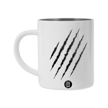 Claw scratch, Λευκή Ανοξείδωτη Μεταλλική Κούπα 450ml - Διπλού Τοιχώματος 