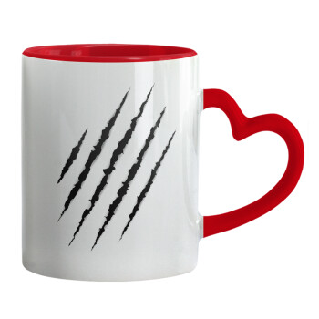 Claw scratch, Mug heart red handle, ceramic, 330ml
