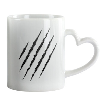 Claw scratch, Mug heart handle, ceramic, 330ml
