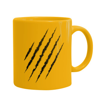 Claw scratch, Ceramic coffee mug yellow, 330ml (1pcs)