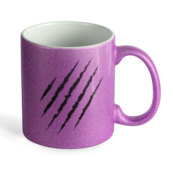 Claw scratch, Κούπα Μωβ Glitter που γυαλίζει, κεραμική, 330ml