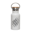 Metallic thermos (Stainless steel) White with wooden lid (bamboo), double-walled, 350ml