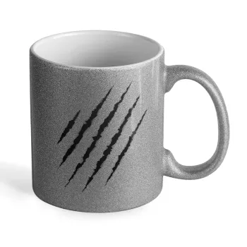 Claw scratch, Κούπα Ασημένια Glitter που γυαλίζει, κεραμική, 330ml