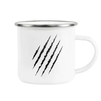 Claw scratch, Metallic enamel cup white 360ml