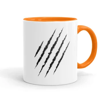 Claw scratch, Κούπα χρωματιστή πορτοκαλί, κεραμική, 330ml