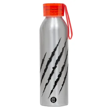 Claw scratch, Αλουμινένιο Αθλητικό Μπουκάλι 650ml – Ασημί με Κόκκινο Καπάκι και Λουράκι Σιλικόνης