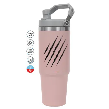 Claw scratch, Pink color, 890ml (30oz) stainless Steel Tumbler with Handle
