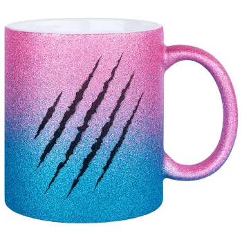 Claw scratch, Κούπα Χρυσή/Μπλε Glitter, κεραμική, 330ml