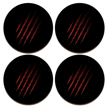 Claw scratch, ΣΕΤ x4 Σουβέρ ξύλινα στρογγυλά plywood (9cm)