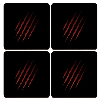 Claw scratch, ΣΕΤ x4 Σουβέρ ξύλινα τετράγωνα plywood (9cm)