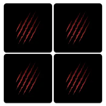 Claw scratch, ΣΕΤ 4 Σουβέρ ξύλινα τετράγωνα (9cm)