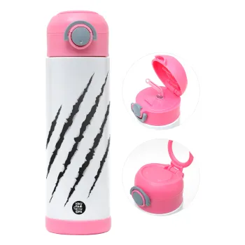 Claw scratch, Παιδικό παγούρι θερμό, ανοξείδωτο, με καλαμάκι ασφαλείας, ΡΟΖ (500ml)