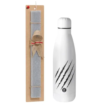 Claw scratch, Easter Set, metallic stainless thermos bottle (500ml) & scented flat Easter candle (30cm) (GRAY)