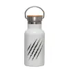 Metallic thermos (Stainless steel) White with wooden lid (bamboo), double-walled, 350ml