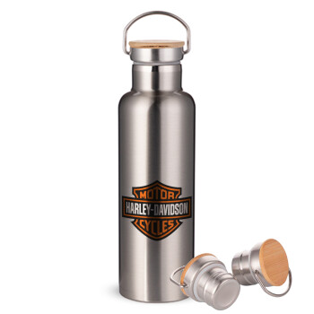 Motor Harley Davidson, Stainless steel Silver with wooden lid (bamboo), double wall, 750ml