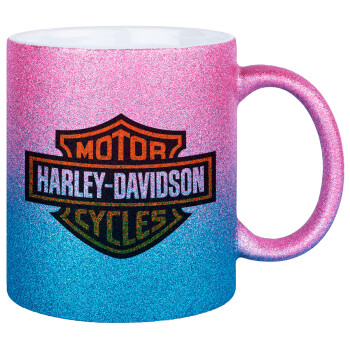Motor Harley Davidson, Κούπα Χρυσή/Μπλε Glitter, κεραμική, 330ml