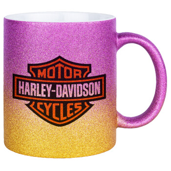 Motor Harley Davidson, Κούπα Χρυσή/Ροζ Glitter, κεραμική, 330ml