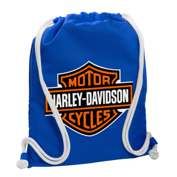 Motor Harley Davidson, Τσάντα πλάτης πουγκί GYMBAG Μπλε, με τσέπη (40x48cm) & χονδρά κορδόνια