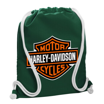 Motor Harley Davidson, Backpack pouch GYMBAG BOTTLE GREEN, with pocket (40x48cm) & thick white cords