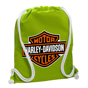 Motor Harley Davidson, Τσάντα πλάτης πουγκί GYMBAG LIME GREEN, με τσέπη (40x48cm) & χονδρά κορδόνια