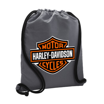 Motor Harley Davidson, Backpack pouch GYMBAG GREY, with pocket (40x48cm) & thick cords
