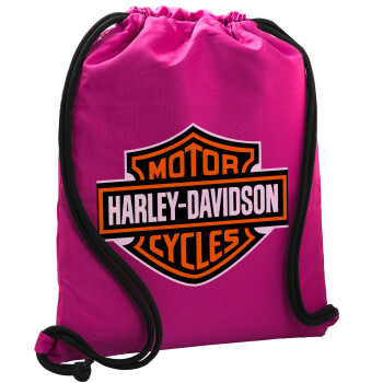 Motor Harley Davidson, Τσάντα πλάτης πουγκί GYMBAG Φούξια, με τσέπη (40x48cm) & χονδρά κορδόνια