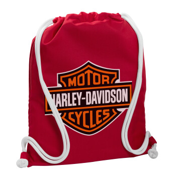Motor Harley Davidson, Τσάντα πλάτης πουγκί GYMBAG Κόκκινη, με τσέπη (40x48cm) & χονδρά κορδόνια