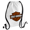 Motor Harley Davidson, Τσάντα πλάτης πουγκί GYMBAG λευκή, με τσέπη (40x48cm) & χονδρά κορδόνια