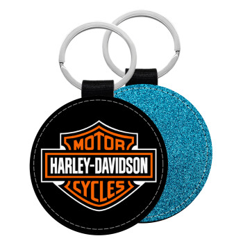 Motor Harley Davidson, Μπρελόκ Δερματίνη, στρογγυλό ΜΠΛΕ (5cm)