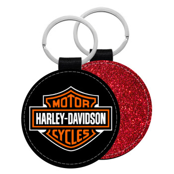 Motor Harley Davidson, Μπρελόκ Δερματίνη, στρογγυλό ΚΟΚΚΙΝΟ (5cm)