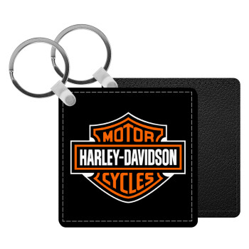 Motor Harley Davidson, Μπρελόκ Δερματίνη, τετράγωνο ΜΑΥΡΟ (5x5cm)