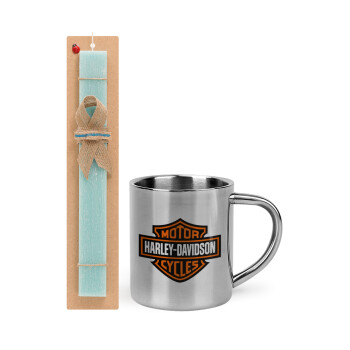 Motor Harley Davidson, Easter Set, metallic thermal cup (300ml) & aromatic flat Easter candle (30cm) (TURQUOISE)