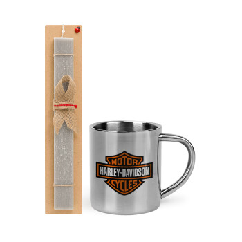 Motor Harley Davidson, Easter Set, metallic thermal cup (300ml) & Easter aromatic flat candle (30cm) (GRAY)