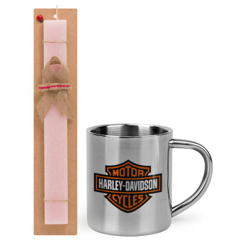 Motor Harley Davidson, Easter Set, metallic thermal cup (300ml) & aromatic flat Easter candle (30cm) (PINK)