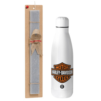 Motor Harley Davidson, Easter Set, metallic stainless thermos bottle (500ml) & scented flat Easter candle (30cm) (GRAY)