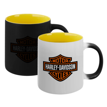 Motor Harley Davidson, Κούπα Μαγική εσωτερικό κίτρινη, κεραμική 330ml που αλλάζει χρώμα με το ζεστό ρόφημα